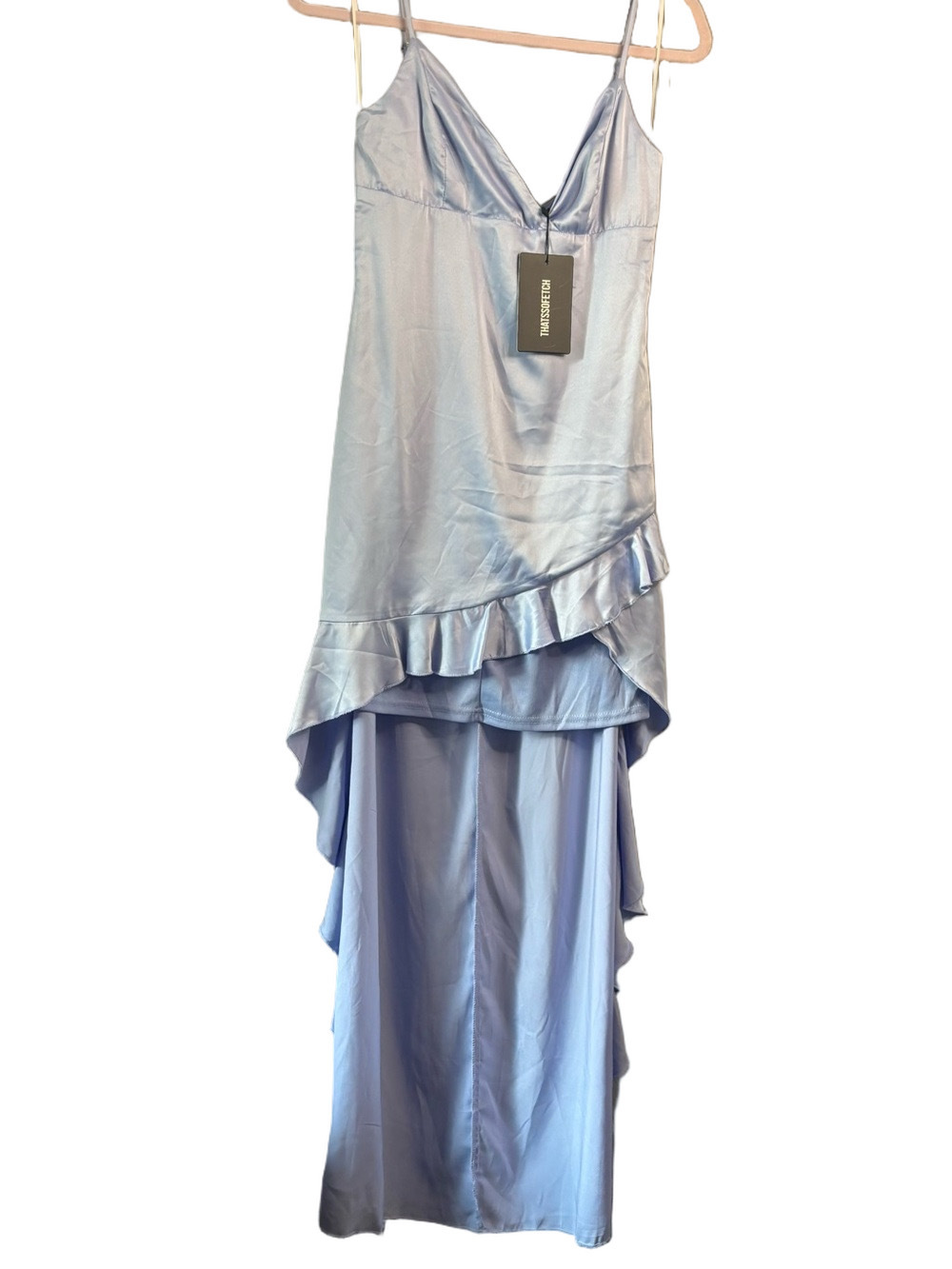 Light Blue Spaghetti Strap High-Low Ruffle Dress by - Picture 3 of 11